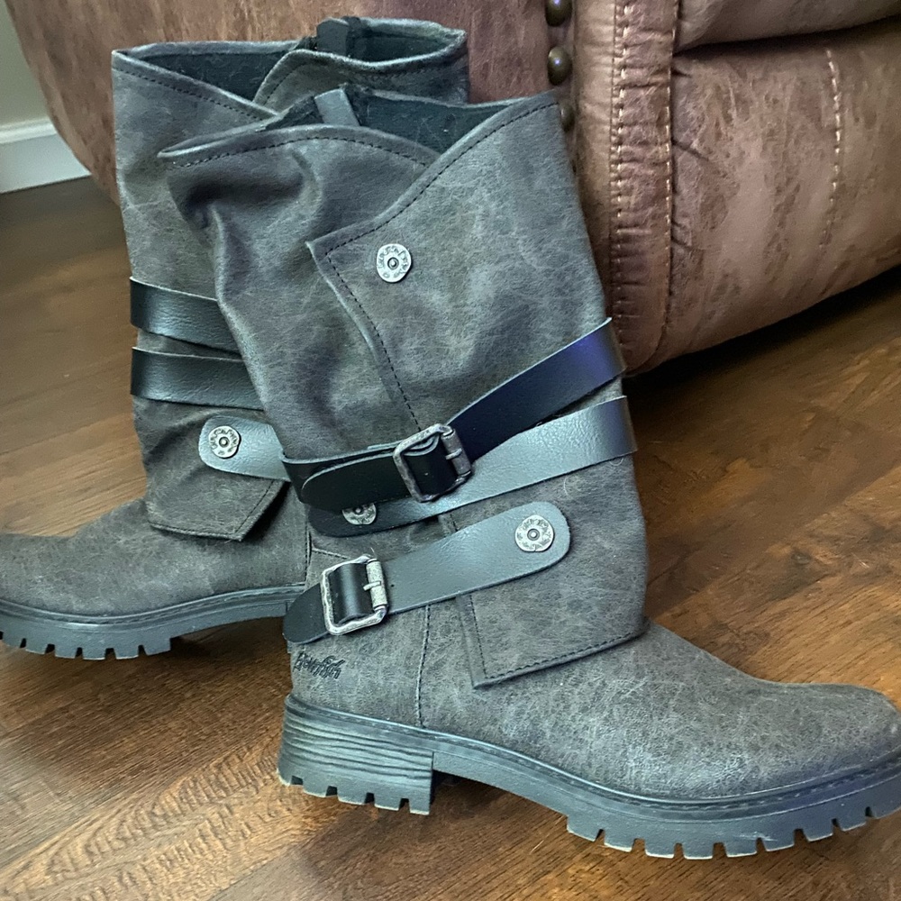 strappy cool gray boots